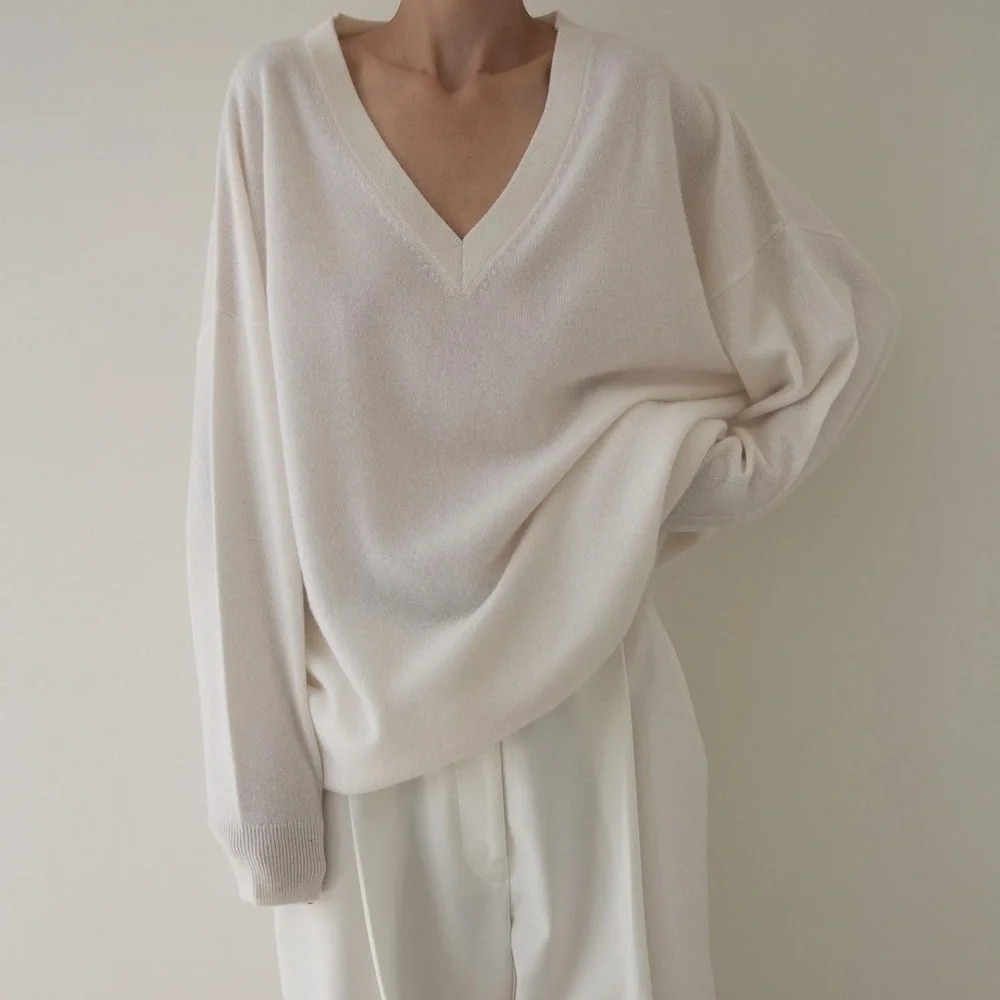 JENNI KAYNE Charlie V-Neck Sweater Ivory Cashmere for @Odessarose1947 - Picture 1 of 12